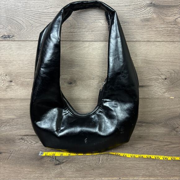 ZARA Shoulder Bag Hobo Black Faux Leather Slouchy Large Tote Purse Zip Closure - Picture 14 of 16